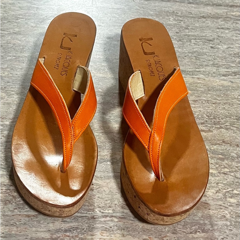 K Jacques KJ Saint Tropez Women's Orange Wedge Sandals